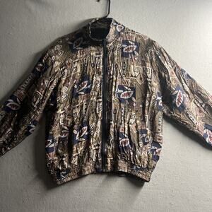 Vintage 90s Bogari 100% Silk Jacket Medium Retro AOP Shoulder Padded